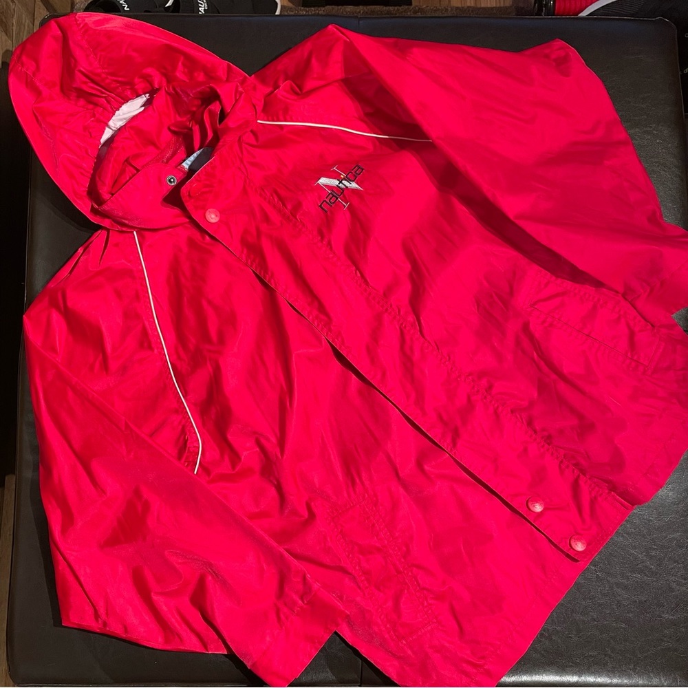 Men Nautica Red Rain Jacket with Hood size L
